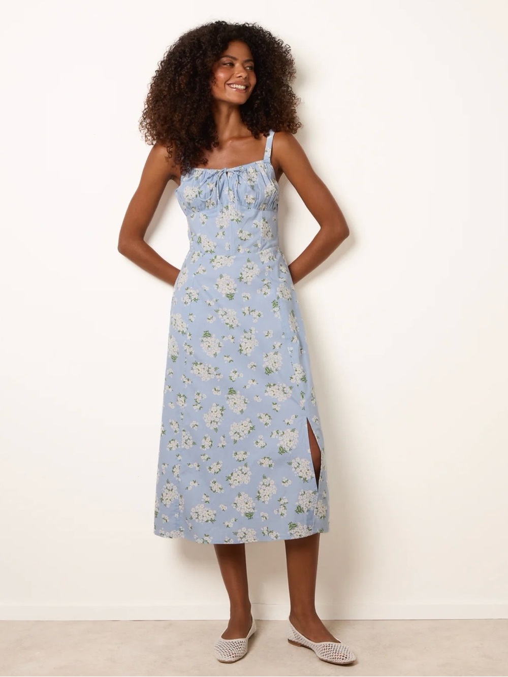 🆕 SIM & SAM Blue Floral Print Midi Dress Size XS
